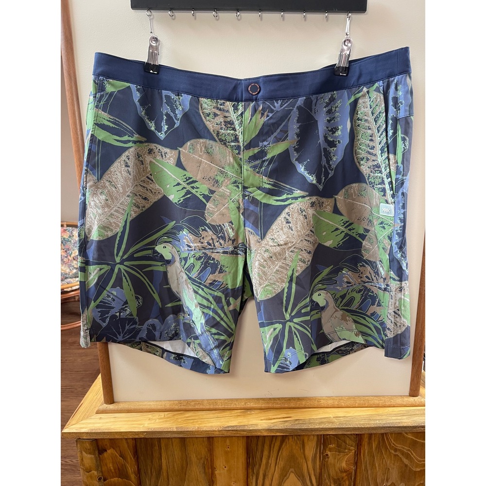 Rhone Barrier Swim Shorts XXL Tropical Floral Green Blue 6 Inch Inseam NWT